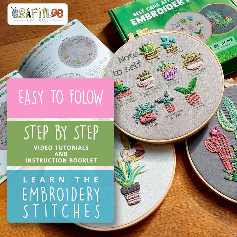 CRAFTILOO Embroidery Kits for Adults Hand Embroidery kit for Beginners with Stamped Embroidery Patterns Starter Embroidery Kit. Needlepoint kit Cross Stitch kit for Teens& Adults Cactus - Image 5